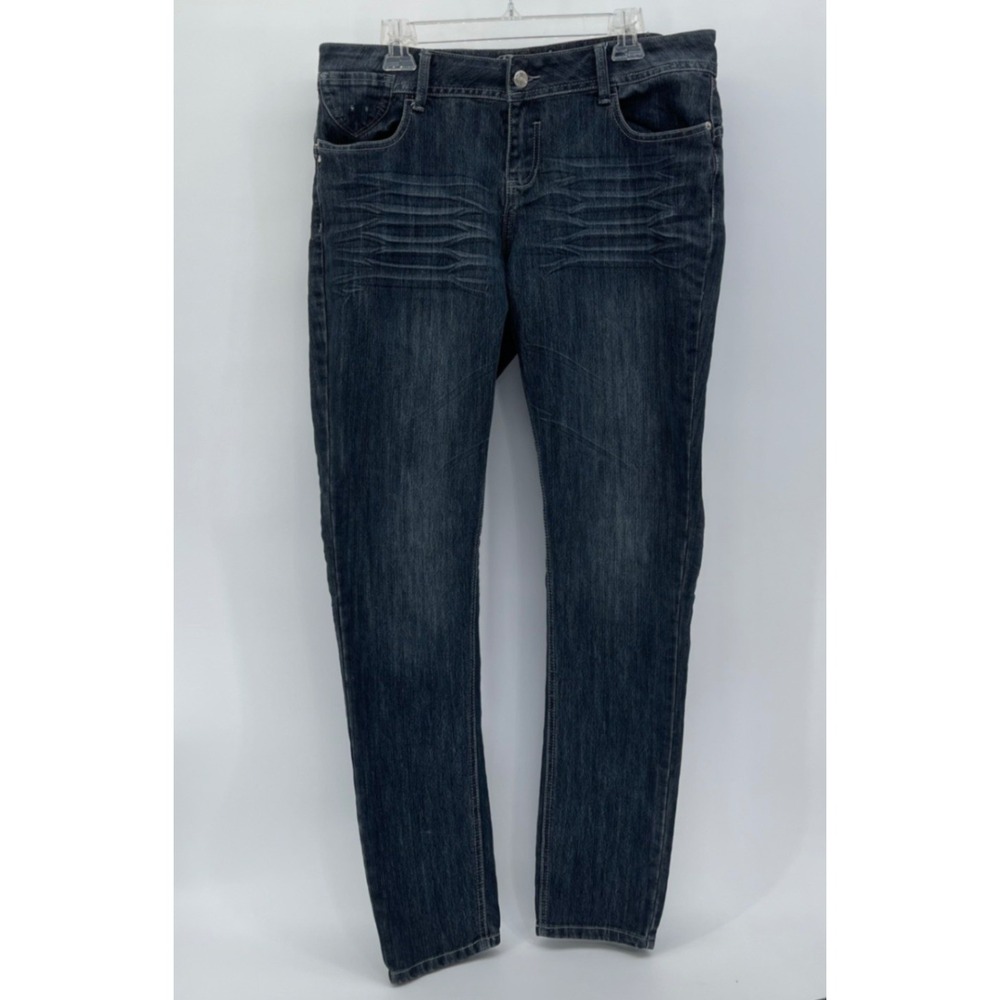 Dereon Skinny Jeans Womens 16 Dark Wash Rhinestone Embroidered Stretch Denim